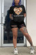 Black Sexy Twilled Satin Print Ripped O Neck Short Sleeve Regular Sleeve Regular Two Pieces