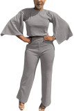 Blue Fashion adult Ma'am OL Solid Two Piece Suits Straight Three Quarter Two Pieces