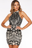 As Show Sexy Off The Shoulder Sleeveless O neck Step Skirt skirt Print Patchwork Club Dresses