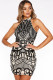As Show Sexy Off The Shoulder Sleeveless O neck Step Skirt skirt Print Patchwork Club Dresses