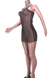 Black Sexy Solid See-through Spaghetti Strap Pencil Skirt Dresses
