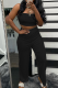 Black Sexy Solid Patchwork Strapless Sleeveless Two Pieces