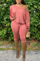 Pink Milk Silk Fashion Active adult Ma'am Solid Two Piece Suits pencil Long Sleeve Two Pieces