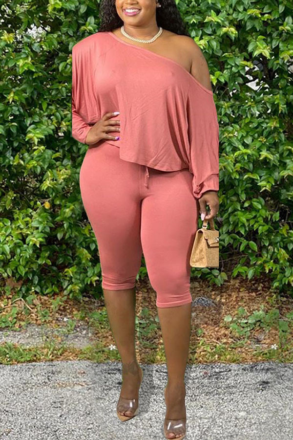 Pink Milk Silk Fashion Active adult Ma'am Solid Two Piece Suits pencil Long Sleeve Two Pieces