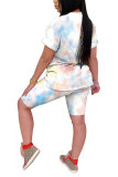 Powder blue Fashion Casual adult Patchwork Print Tie Dye Gradient Two Piece Suits pencil Short Sleeve Two Pieces