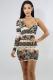 Decorative pattern Fashion Sexy Spaghetti Strap Sleeveless Slip Asymmetrical Mini Print asymmetrical Club Dr