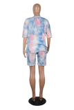 Pink Fashion Casual adult Patchwork Tie Dye Two Piece Suits pencil Short Sleeve Two Pieces
