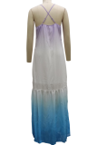 Multicolor Sexy Gradual Change Patchwork Spaghetti Strap Cake Skirt Dresses