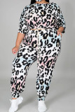 White Fashion Sportswear Adult Print Leopard Patchwork Draw String One Shoulder Plus Size 