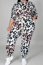 White Fashion Sportswear Adult Print Leopard Patchwork Draw String One Shoulder Plus Size 