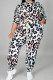 White Fashion Sportswear Adult Print Leopard Patchwork Draw String One Shoulder Plus Size 