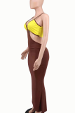 Brown Sexy Solid Hollowed Out Spaghetti Strap Pencil Skirt Dresses