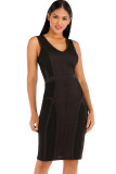 Black Sexy Cap Sleeve Short Sleeves V Neck Step Skirt Knee-Length Solid