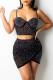 Black Fashion Sexy Hot Drilling Backless Spaghetti Strap Sleeveless Two Pieces