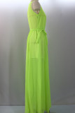 White Chiffon Sexy Fashion Tank Sleeveless V Neck Step Skirt Floor-Length Solid 