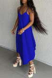 Orange Casual Solid Backless Spaghetti Strap Asymmetrical Dresses