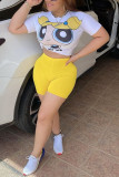 Light Blue Fashion Casual Printed Short-sleeved Top Set