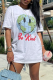 White Casual Print Patchwork O Neck T-Shirts