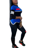 Blue Fashion Active adult Ma'am Print Two Piece Suits pencil Long Sleeve Two Pieces