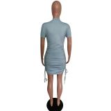 Blue Fashion Work Black Grey Blue Sleeve Short Sleeves O neck Lantern skirt skirt Print Dresses