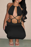 White Sexy Solid Hollowed Out Halter Pencil Skirt Dresses