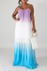 Multicolor Sexy Gradual Change Patchwork Spaghetti Strap Cake Skirt Dresses
