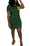 Grey Fashion Casual Black Grey Green Dark Blue Cap Sleeve Short Sleeves O neck Step Skirt Knee-Length Solid Dresses
