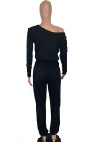 Black Sexy Solid Long Sleeve one shoulder collar 