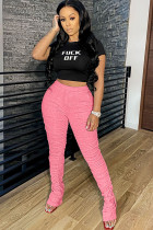 Pink Fashion Sexy adult Ma'am Letter Two Piece Suits pencil Short Sleeve Two Pieces