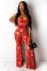 Red Sexy Print Draped Sleeveless Wrapped 