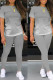 Grey Casual Gradual Change Patchwork O Neck Short Sleeve Two Pieces