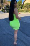 Green Sexy Fashion Cap Sleeve Sleeveless O neck Hip skirt Mini asymmetrical Solid Casual Dresse