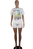 Red Fashion Casual Character Print Short Sleeve Two Pieces