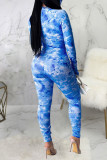 Rose Red Sexy Print Tie-dye O Neck Regular Jumpsuits