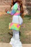 Blue Casual Street Print Tie-dye V Neck Long Sleeve Two Pieces