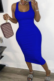 Black Sexy Europe and America Sleeveless O neck Slim Dress skirt bandage Solid Draped Dresses
