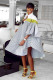 Black and white Fashion Casual Bubble sleeves Half Sleeves Mandarin Collar Asymmetrical Knee-Length fastener Patchwo