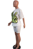 Black Fashion Casual adult Ma'am Print Two Piece Suits pencil Half Sleeve Two Pieces