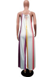 purple Fashion Sexy Print Striped Patchwork Sleeveless O Neck Jumpsuits