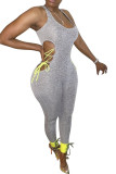 Dark Gray Fashion Casual Solid Sleeveless O Neck Jumpsuits