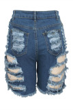 Dark Blue Fashion Sexy Solid Ripped High Waist Straight Jeans