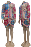 Colour Casual Print Patchwork Turndown Collar Irregular Dress Dresses