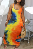 Pink Fashion Sexy Print Plus Size Sleeveless Dress
