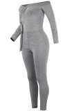 Light Gray Sexy Solid bandage Patchwork Long Sleeve V Neck Jumpsuits