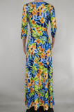 Multicolor Fashion Casual Print Bandage V Neck Long Dress