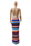 Blue Sexy Striped Patchwork Half A Turtleneck Pencil Skirt Dresses