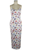Light Pink Fashion Sexy adult White Pink Spaghetti Strap Sleeveless Slip Step Skirt Ankle-Length Print Patchwork Tie and dye Dresses