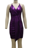 Blue Sexy Solid Patchwork Spaghetti Strap Pencil Skirt Dresses