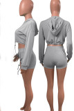 White Casual Solid Hollowed Out Patchwork Frenulum Hooded Collar Long Sleeve Two Pieces