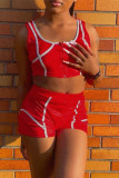 Red Fashion Casual Solid Patchwork U Neck Sleeveless Two Pieces